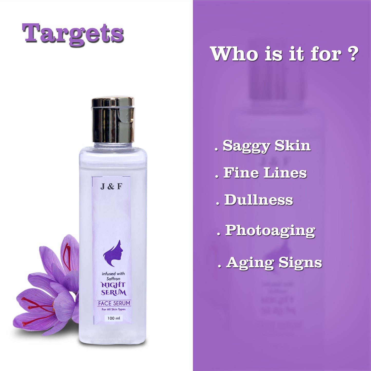 π J & F Saffron Night Face Serum β Glowing Skin Formula for All Skin Types | 100ml